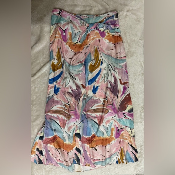 Ted Baker Kiylie Asymmetric Twist Slip Midi Skirt Size 3 Ivory Floral - Picture 7 of 11